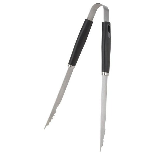 Omaha BBQ Tongs, 15 mm Gauge, Stainless Steel Blade, Stainless Steel, Plastic Handle, Straight Handle BBQ-22779-06